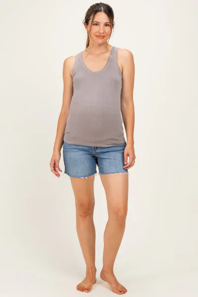 PinkBlush Blue Denim Longer Length Stretch Shorts
