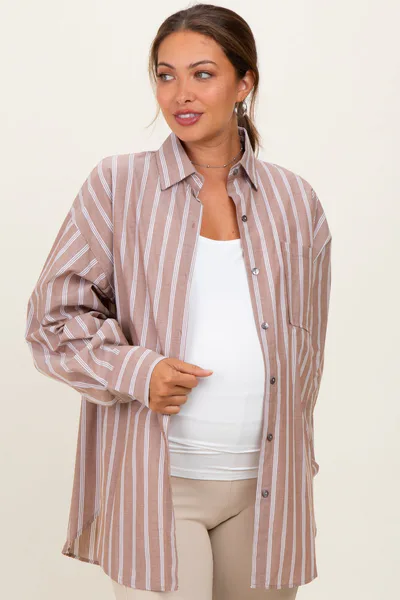PinkBlush Mocha Striped Button Down Maternity Shirt