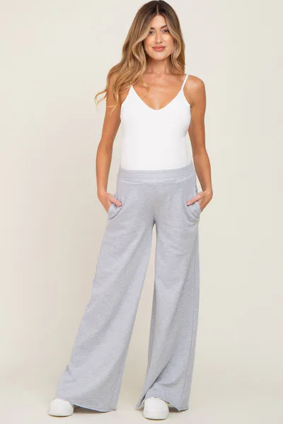 PinkBlush Heather Grey Wide Leg Fray Hem Maternity Sweatpants