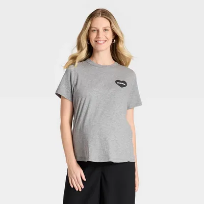 Target Short Sleeve Graphic Maternity T-Shirt - Isabel Maternity by Ingrid & Isabel™ Heather Gray Hearts M