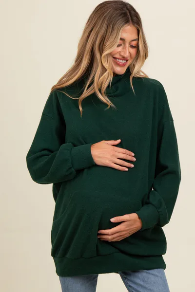 PinkBlush Forest Green Brushed Knit Cowl Neck Maternity Pullover