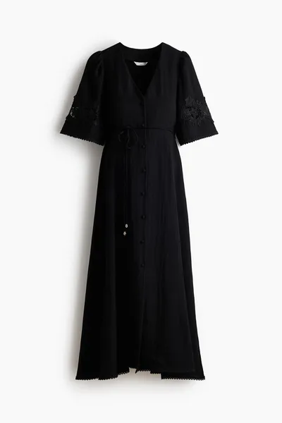 H&M MAMA Crinkled Dress with Eyelet Embroidery