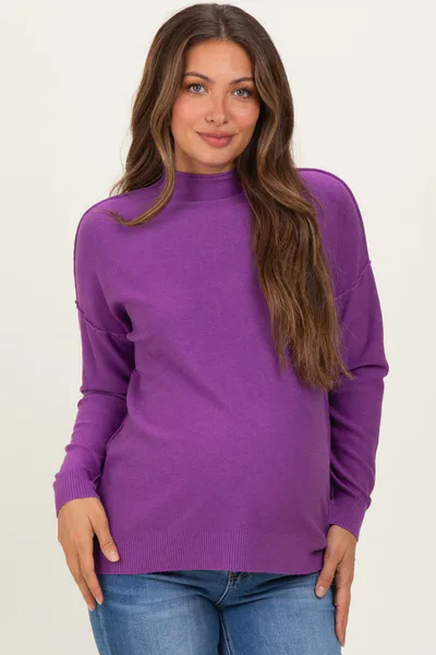 PinkBlush Violet Mock Neck Exposed Seam Maternity Sweater
