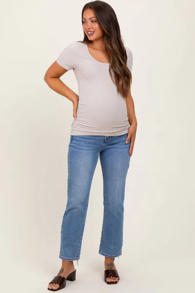 PinkBlush Blue Fringe Hem Ankle Straight Leg Maternity Jeans