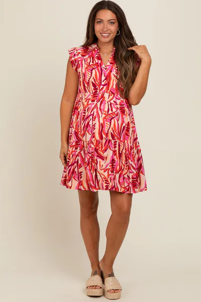 PinkBlush Red Printed Ruffle Sleeve Maternity Dress