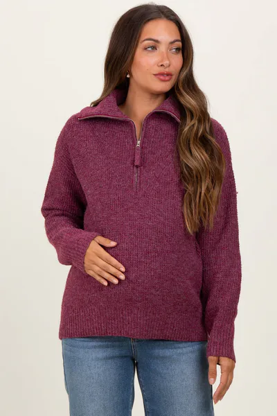 PinkBlush Burgundy Half Zip Maternity Pullover Sweater