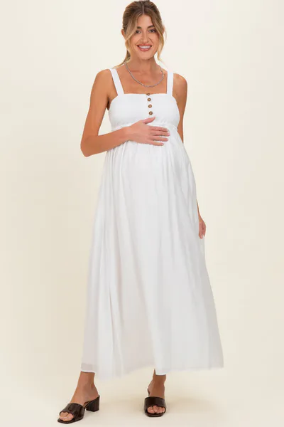 PinkBlush Ivory Coastal Square Neck Empire Waist Tie Maternity Maxi Dress