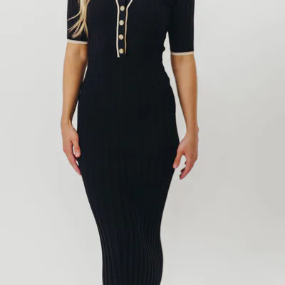 Worth Collective Addie Ribbed Button-Down Maxi Dress in Black - Nursing and Bump Friendly