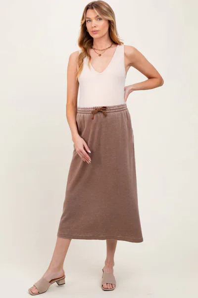 PinkBlush Mocha Terry Drawstring Maternity Midi Skirt