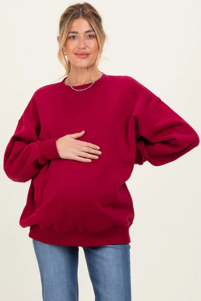 PinkBlush Red Oversized Maternity Fleece Sweatshirt