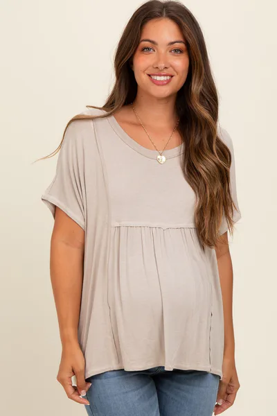 PinkBlush Grey Flutter Sleeve Maternity Top
