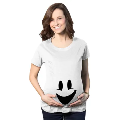 Target Maternity Smiling Ghost Belly T Shirt Funny Halloween Pregnancy Tee - Crazy Dog Maternity T Shirt For Halloween Season White S