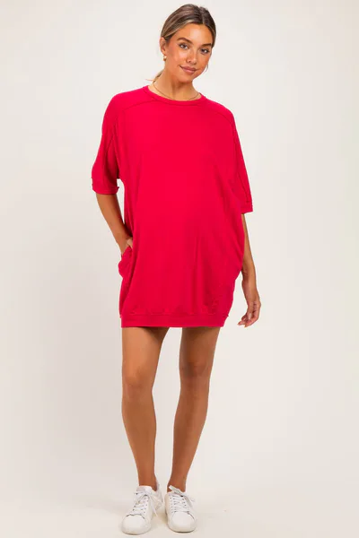 PinkBlush Watermelon Red Oversized Maternity T-Shirt Dress