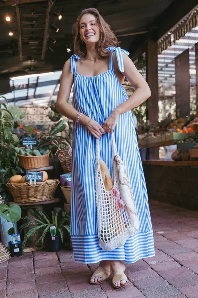 Petal & Pup Amber Maxi Dress - Navy White Stripe