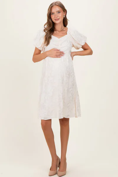 PinkBlush Ivory Textured Sweetheart Neck Maternity Dress