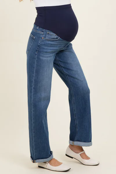 PinkBlush Blue Cuffed Maternity Wide Leg Jeans