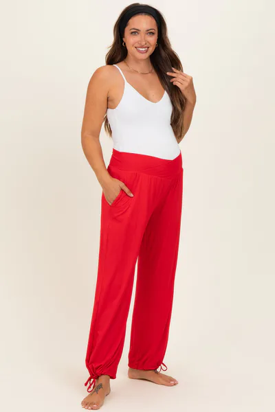 PinkBlush Red Crossover Waist Maternity Pants