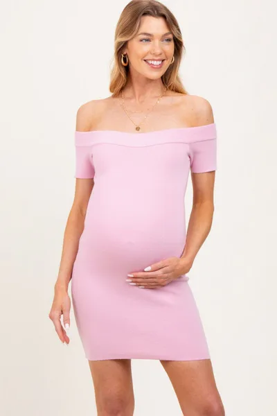 PinkBlush Light Pink Off Shoulder Knit Maternity Mini Dress