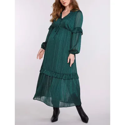 Target Women's V-Neck Long Sleeve Tiered Maxi Dress - Deep Depths - Size: Medium - Motherhood Maternity