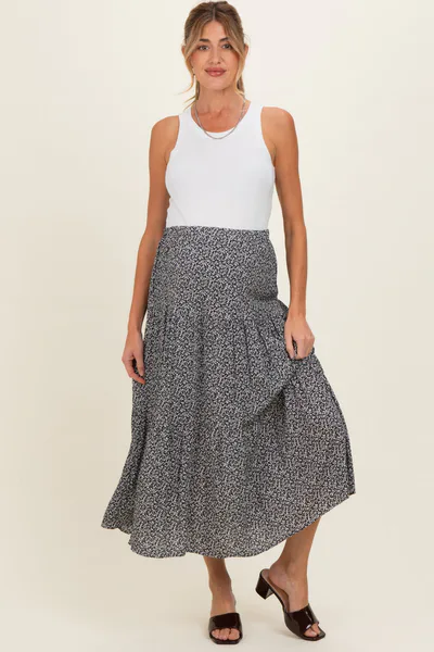PinkBlush Black Floral Maternity Maxi Skirt