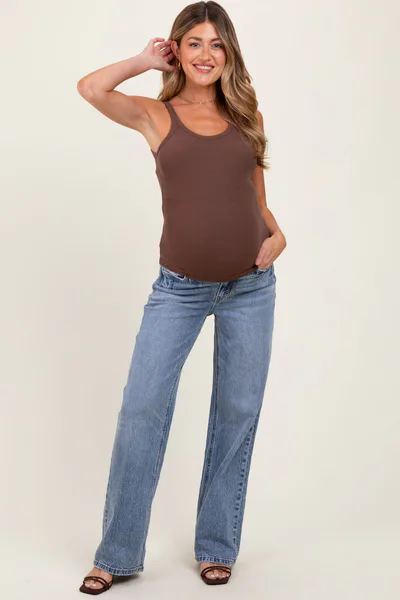 PinkBlush Blue Lightly Distressed Maternity Wide Leg Jeans