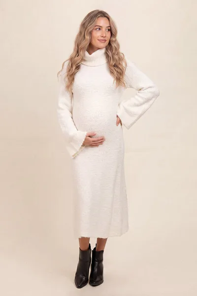 Summer Mae Cozy Turtleneck Bell Sleeve Maternity Sweater Dress