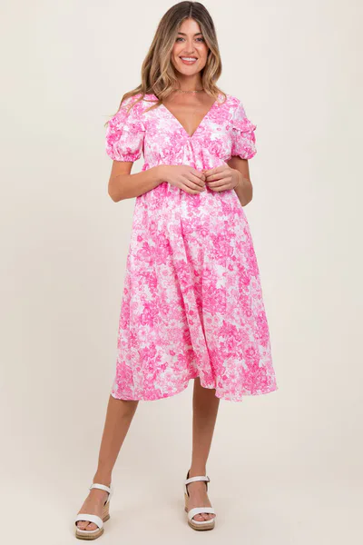 PinkBlush Pink Floral Woven Short Sleeve Maternity Mini Dress