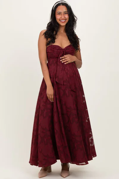 PinkBlush Wine Floral Jacquard Strapless Open Back Maternity Maxi Dress