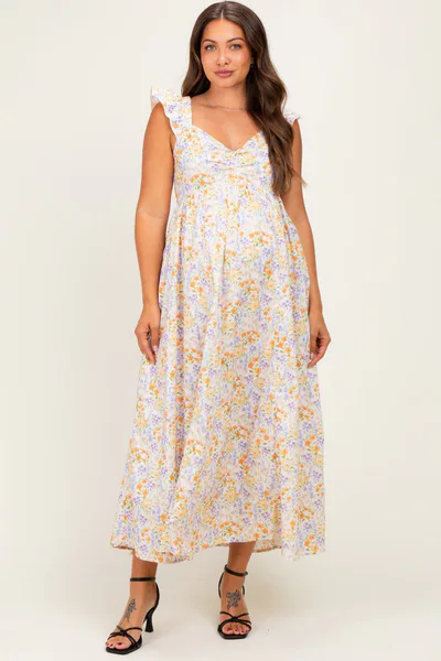 PinkBlush Wildflower Floral Ruffle Strap Maternity Maxi Dress