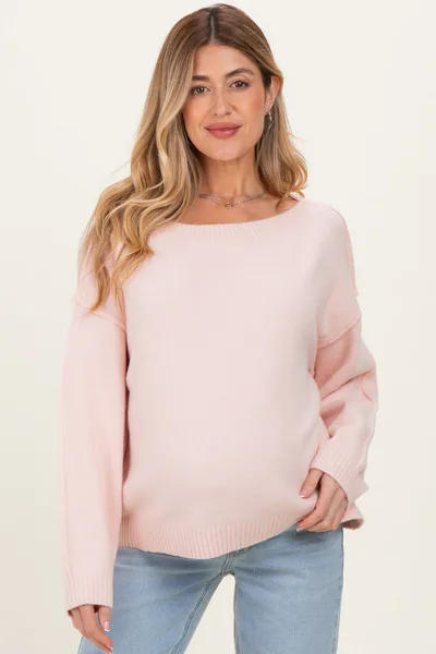 PinkBlush Light Pink Boat Neck Maternity Sweater