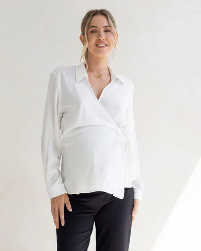 Angel Maternity Lea Wrap Maternity White Work Shirt