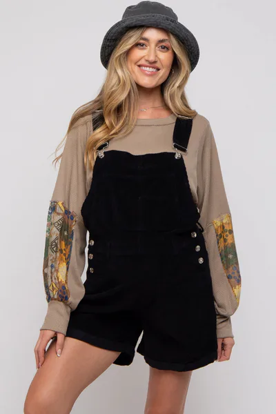 PinkBlush Black Corduroy Maternity Short Overalls