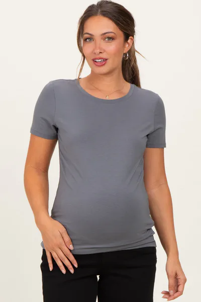 PinkBlush Slate Grey Basic Short Sleeve Maternity Tee