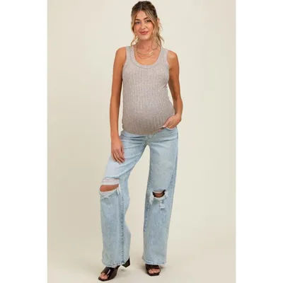 Target Pinkblush Light Blue Distressed Open Knee Wide Leg Maternity Jeans 26