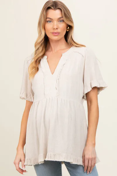 PinkBlush Beige Short Sleeve Maternity Top