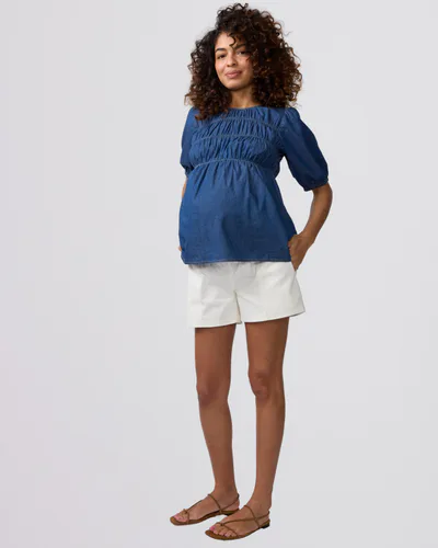 Ingrid & Isabel Chambray Smocked Maternity Top