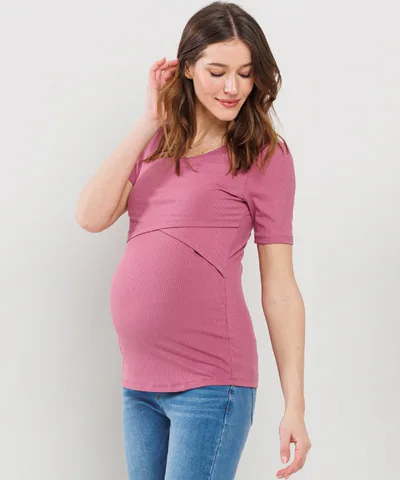 Bump City The Alley Maternity & Nursing Top (Dark Rose)