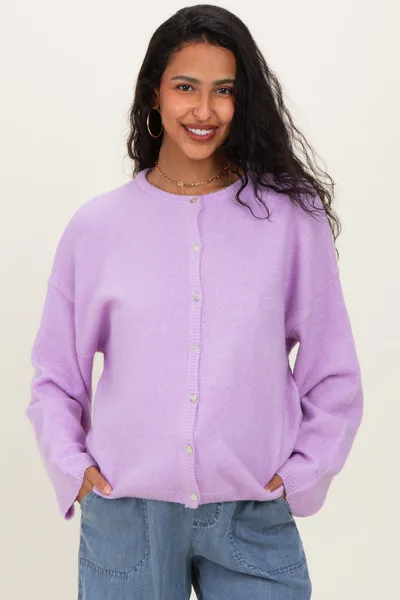 PinkBlush Lavender Classic Crew Neck Maternity Button Cardigan