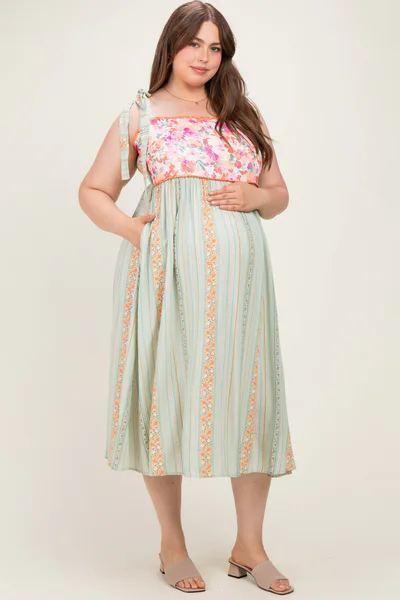 PinkBlush Sage Plus Floral Tie Shoulder Woven Maternity Midi Dress