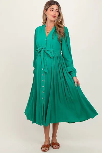 PinkBlush Jade Belted Long Sleeve Maternity Maxi Dress