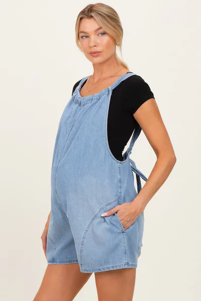 PinkBlush Light Blue Denim Shortall Maternity Romper