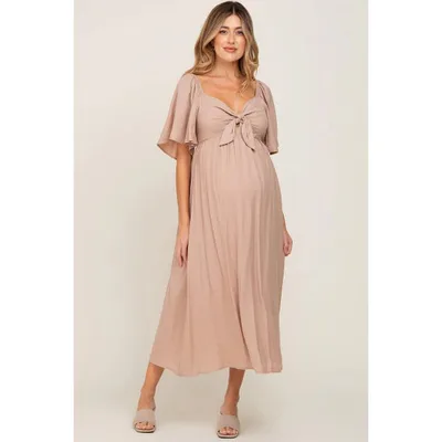 Target Pinkblush Mocha Front Tie Ruffle Sleeve Maternity Midi Dress Small