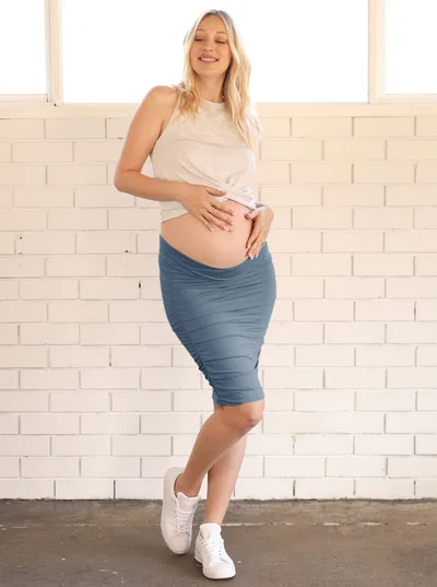 Angel Maternity "The Ruched" Maternity Bamboo Skirt - Blue Moon