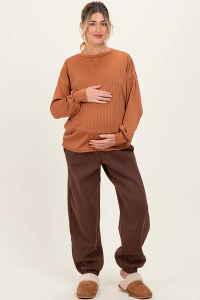PinkBlush Brown Fleece Maternity Sweatpants
