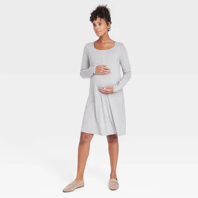 Target Long Sleeve Nursing Henley Maternity Dress - Isabel Maternity by Ingrid & Isabel™ Gray L: Relaxed Fit, Scoopneck, Jersey Fabric