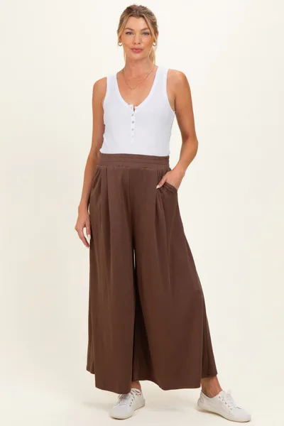 PinkBlush Brown Cropped Wide Leg Maternity Pants