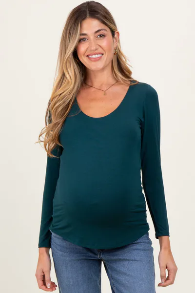 PinkBlush Forest Green Basic Scoop Neck Long Sleeve Maternity Top