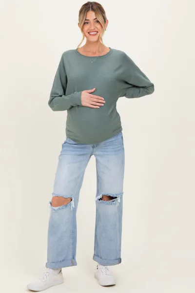 PinkBlush Light Blue Open Knee Cuffed Boyfriend Fit Maternity Jeans