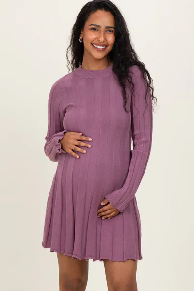 PinkBlush Plum Wide Rib Maternity Mini Sweater Dress