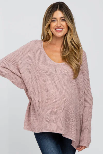 PinkBlush Mauve Speckled Oversized Maternity Sweater